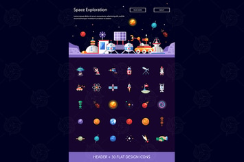 Space - modern flat design style icons set