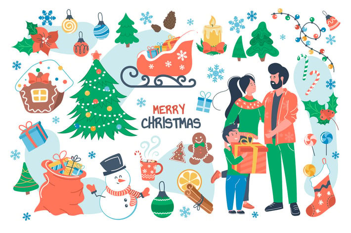 Merry Christmas Concept Isolated Elements Set