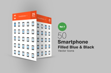 50 Smartphone Blue & Black Icons