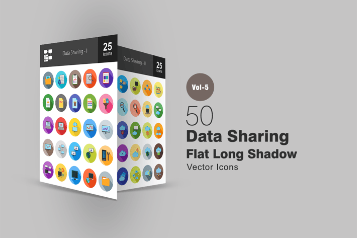 50 Data Sharing Flat Shadowed Icons