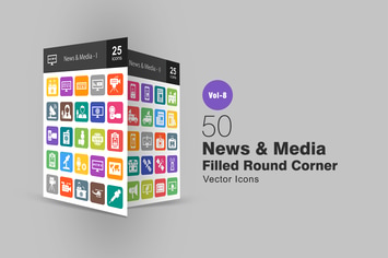 50 News & Media Filled Round Corner Icons