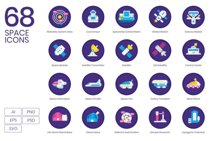 68 Space Flat Icons 