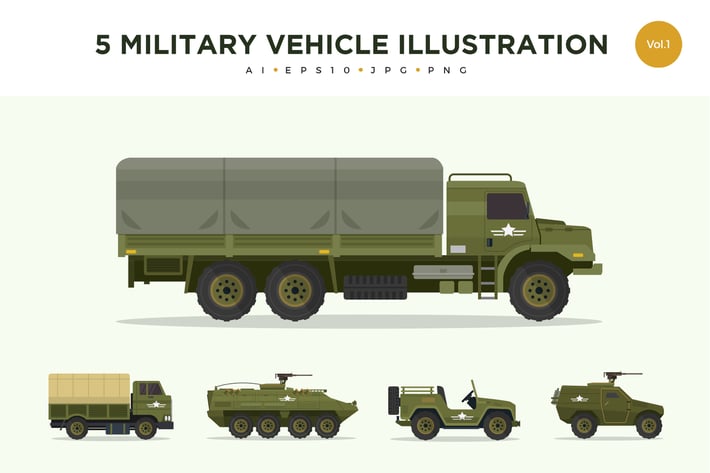 5 Military Vehicle Vector Illustration Set 1