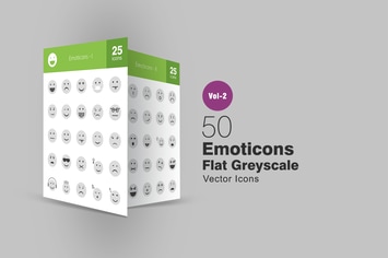 50 Emoticons Greyscale Icons