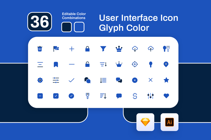User Interface Glyph Color Icon Set