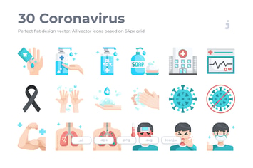 30 Coronavirus Icons - Flat