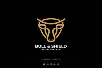 Bull and Shield Line Art Logo