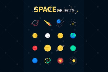 Space objects - colorful flat design style icons