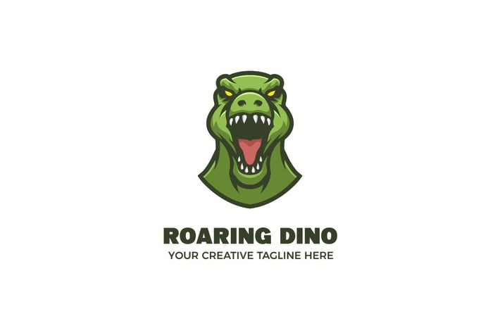 Green Dinosaur Head Mascot Character Logo Template