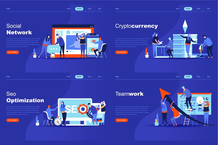 Set of Flat Design Landing Page Templates