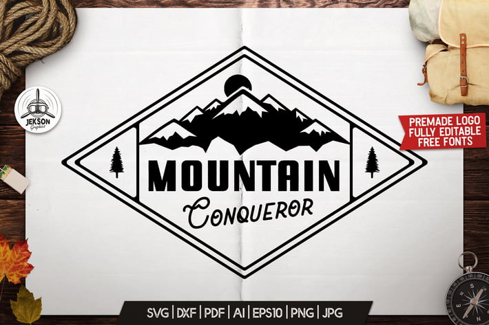 Mountain Logo Design, Retro Badge, Adventure Quote