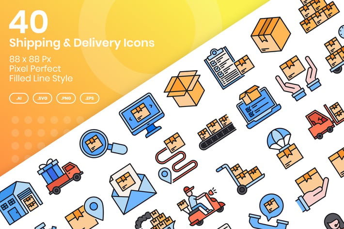40 Shipping & Delivery Icons set - Filled Line