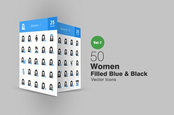 50 Women Blue & Black Icons