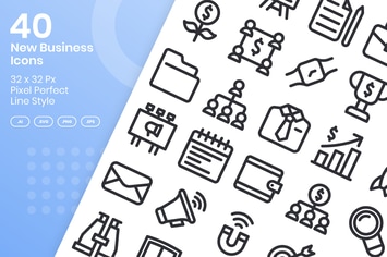 40 New Business Icons Set - Line