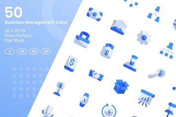 50 Business Management Icons Set - Flat