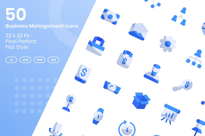 50 Business Management Icons Set - Flat