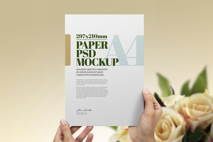 Hands Holding Flyer Mockup A4 Feminine Flowers