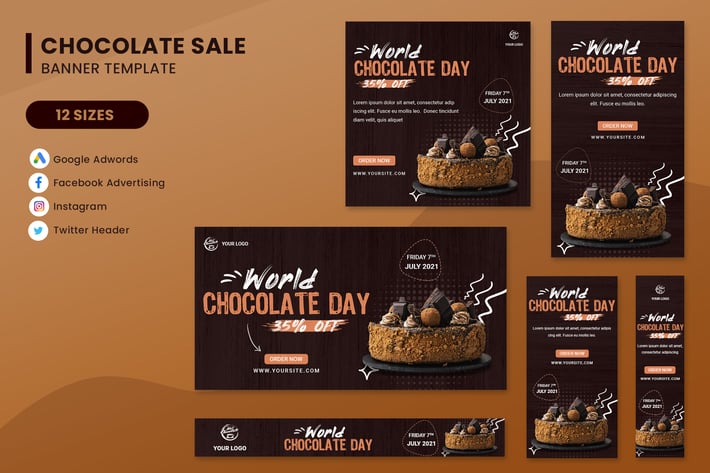 World Chocolate Day Sale Banner Ads Set Template