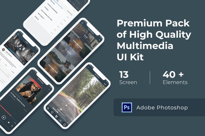 Multimedia and Entertainment UI KIT for Photoshop