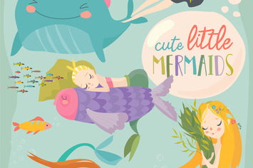 Mermaid girls vector illustration. Cute cartoon ca