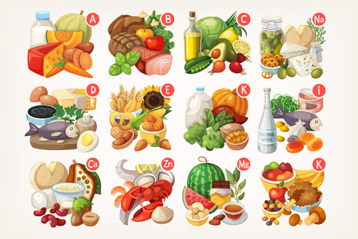 Vitamins and Minerals in Different Food