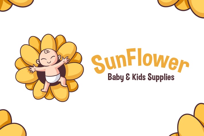 Cartoon Sun Flower Baby Mascot Logo