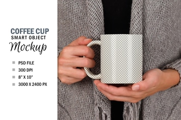 Woman Holding Coffee Cup Mug Smart Object Mockup
