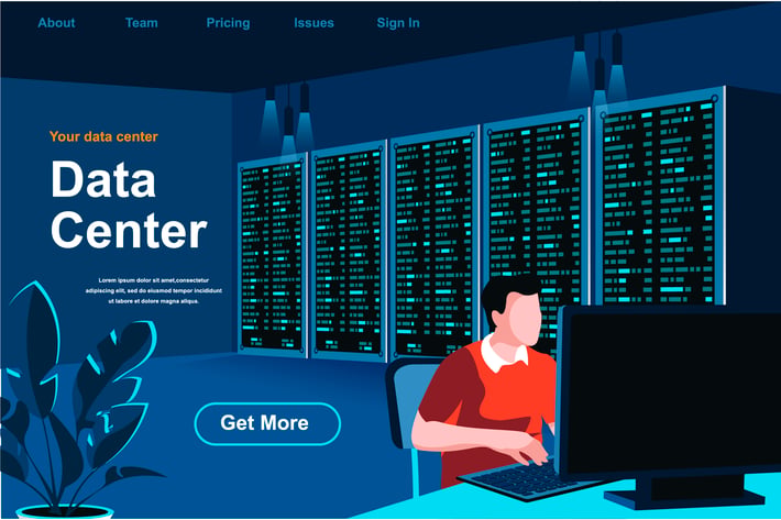 Data Center Isometric Web Page Flat Concept