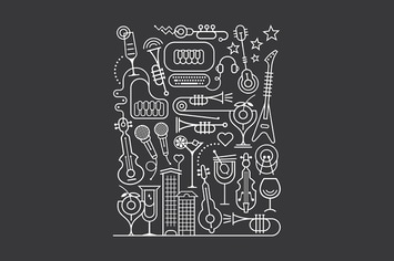Cocktail and Karaoke Party Art Line Illustration
