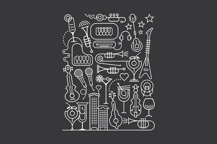 Cocktail and Karaoke Party Art Line Illustration