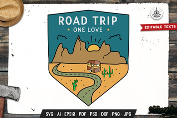 Road Trip Badge, Vector Travel Retro Graphic Label