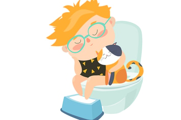 Illustration of boy is sitting on the toilet
