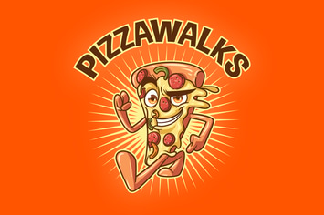 Cartoon Walking Pizza Mascot Logo