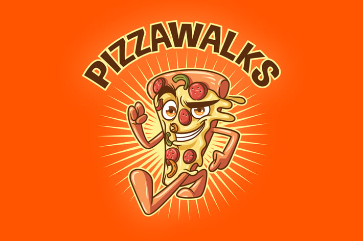 Cartoon Walking Pizza Mascot Logo