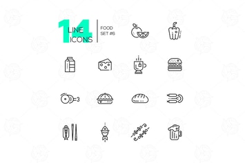 Kinds of Food Line Icons Set