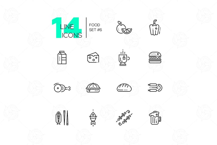 Kinds of Food Line Icons Set
