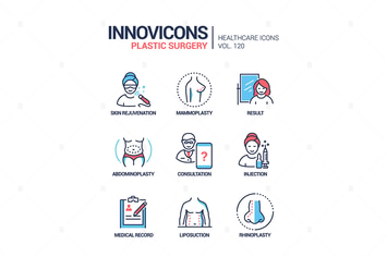 Plastic surgery - line design style icons set