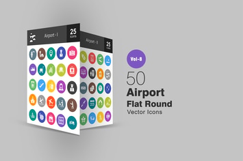 50 Airport Flat Round Icons
