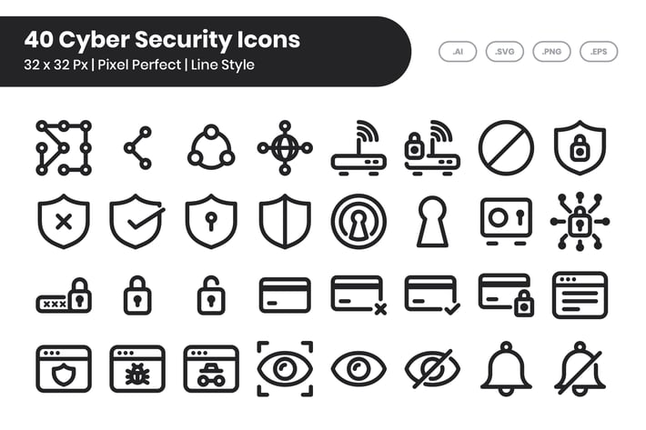 40 Cyber Security Icons Set - Line
