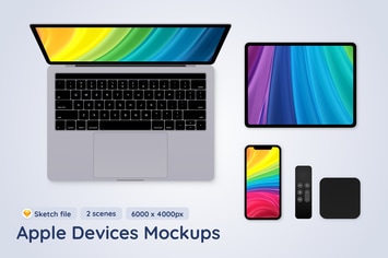 Apple Mobile Devices top view - 2 Sketch Mockups
