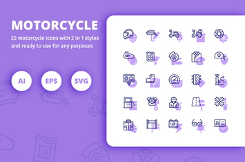 Motorcycle Icons (Line and Solid)