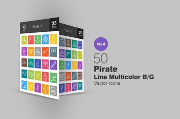 50 Pirate Line Multicolor B/G Icons