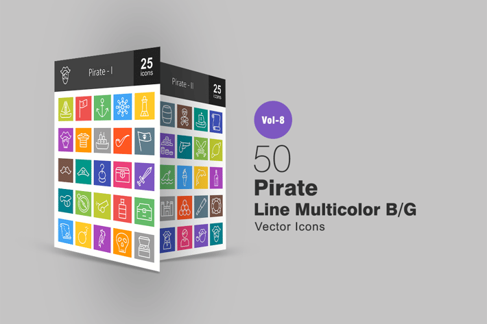 50 Pirate Line Multicolor B/G Icons
