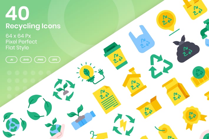40 Recycling Icons Set - Flat