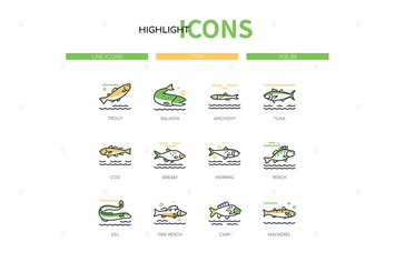 Fish - Modern Line Design Style Icons Set