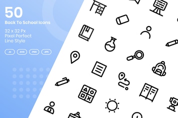 50 Back To School Icons Set - Line