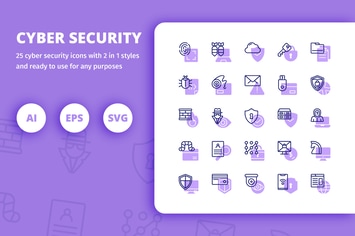 Cyber Security Icons (Line and Solid)