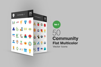 50 Community Flat Multicolor Icons