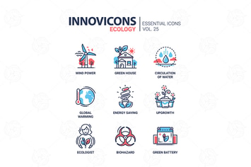 Ecology - modern color vector single line icon set