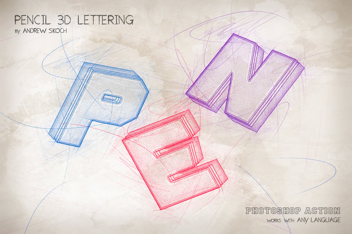 Pencil 3D Lettering - Photoshop Action